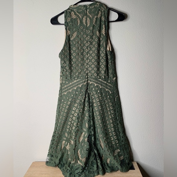 Olive Green Lace High Neck Dress - Picture 2 of 4